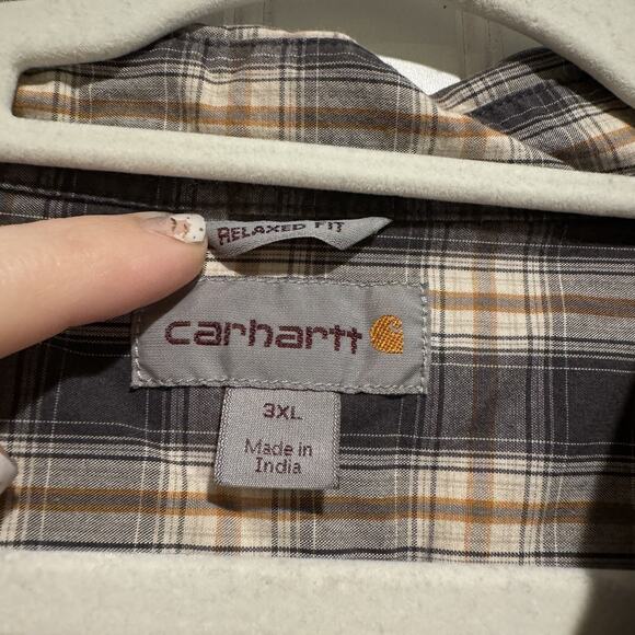 Carhartt Relaxed Fit Plaid Short Sleeve Button Up Gray Yellow Mens 3X - Picture 3 of 5